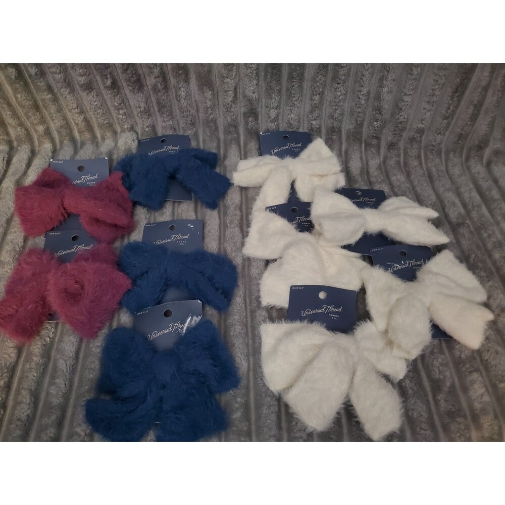 Universal Thread Hair Bow Clip Color Purple, Blue And Cream Lot Of 10 New